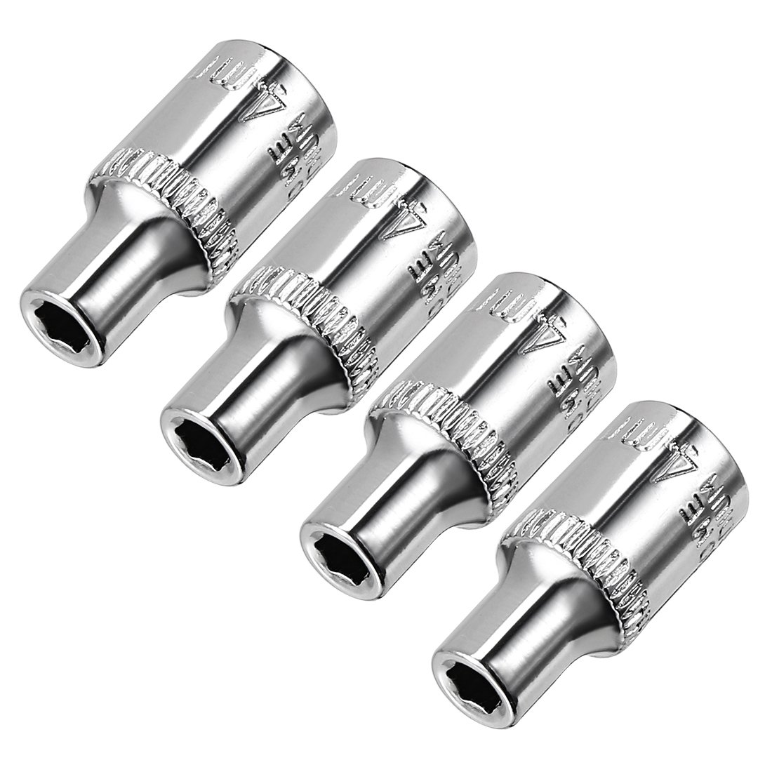 Sourcingmap 4 Pcs 1/4-Inch Drive 4mm 6-Point Shallow Socket, Metric, Cr-V
