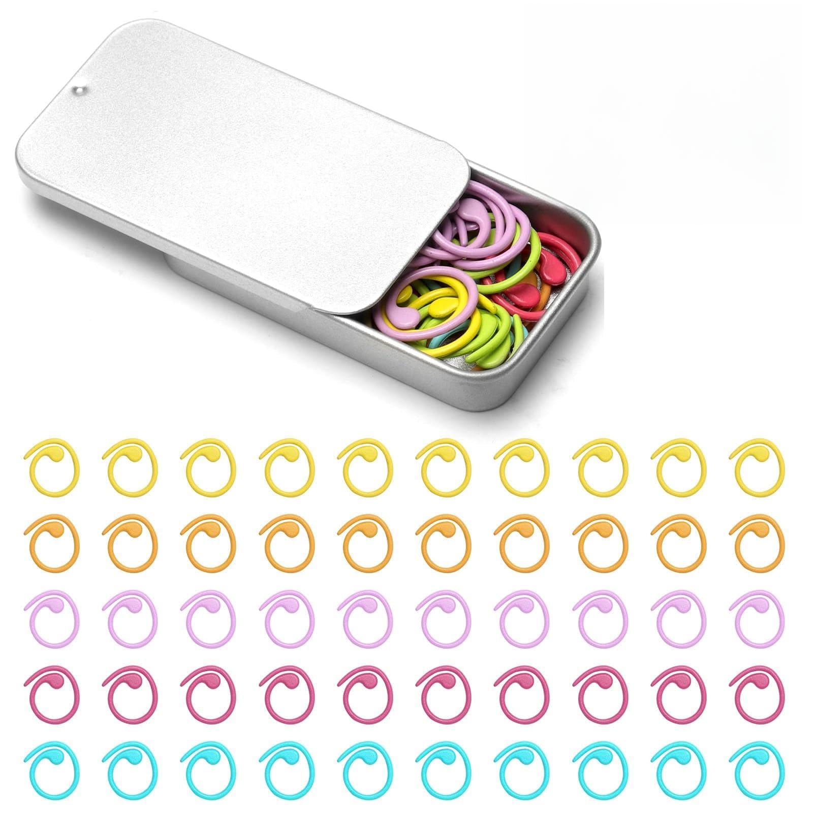 DAWRIS 60pcs Stitch Markers, Spiral Metal Crochet Stitch Markers, Knitting Marker Rings, Colorful Marker Stitch Crochet Locking, Clothing Tags & DIY Crafts, with Storage Box