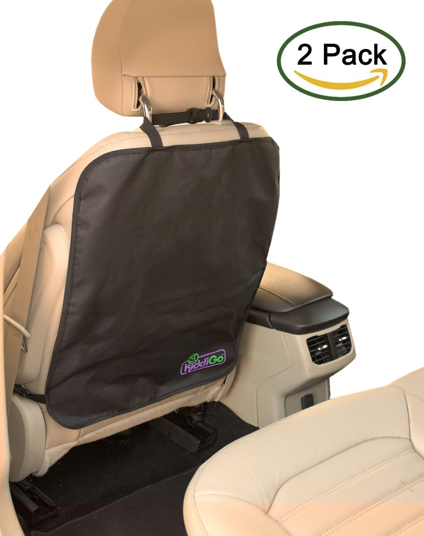 Kick Mats Car Back Seat Protector by KiddiGo, 2 Pack, Premium Child - friendly Backseat Cover w/ Buckles Protects Leather Car Seats & Upholstery from Dirt, Stains, Footprints
