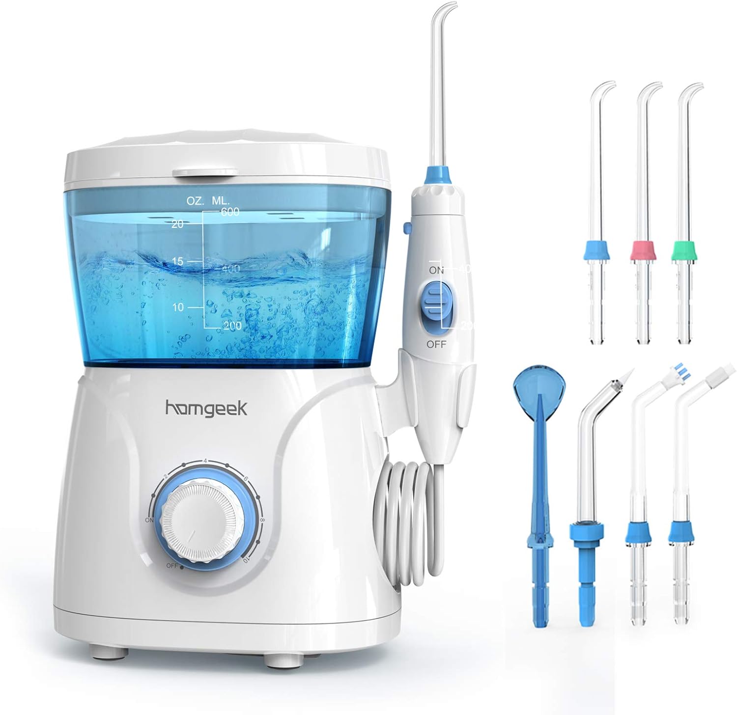 Upgrade Water Flosser, 600ML Water Flosser Teeth Cleaner for Family, Homgeek Anti Leakage Dental Water Flosser Oral Irrigator 10 Adjustable Pressure with 7 Multifunctional Tips (600ML): Health & Personal Care