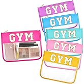 Aliceset 6 Pcs Gymnastics Chenille Letter Preppy Patch Makeup Snack Bags,Gift for Women Waterproof PVC Cosmetic Organizer Storage,Flat Clear Portable Toiletry Zipper Pouch(Candy Color)