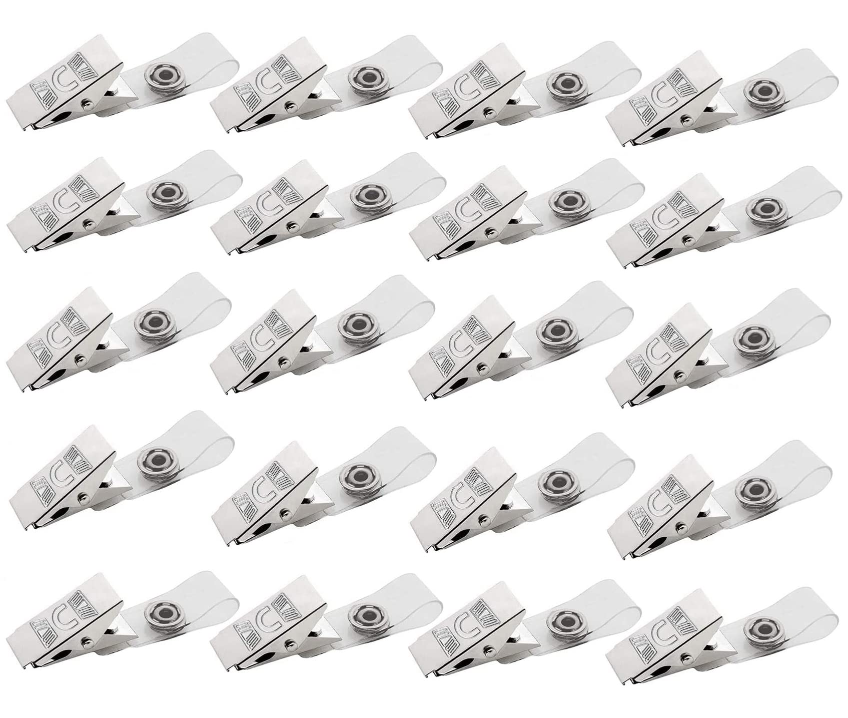 BOBOZHONG 20 Pieces Metal Badge Clips,Work Badges Metal Badge Clips with Clear PVC Straps for ID Cards and Badge Holders Name Tags