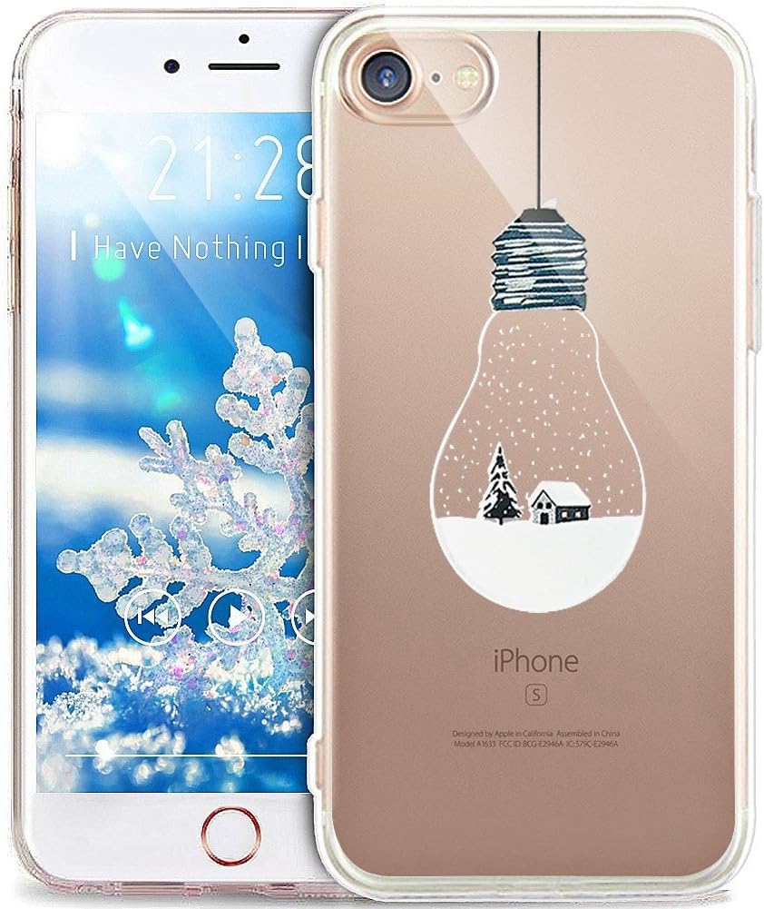 iPhone 8 Plus Case,iPhone 7 Plus Case,ikasus Xmas Christmas Snowflake Serie,Soft Silicone Rubber Crystal Clear Soft Clear Silicone Back Case Cover for iPhone 8 Plus/iPhone 7 Plus,Bulb Snow Landscape