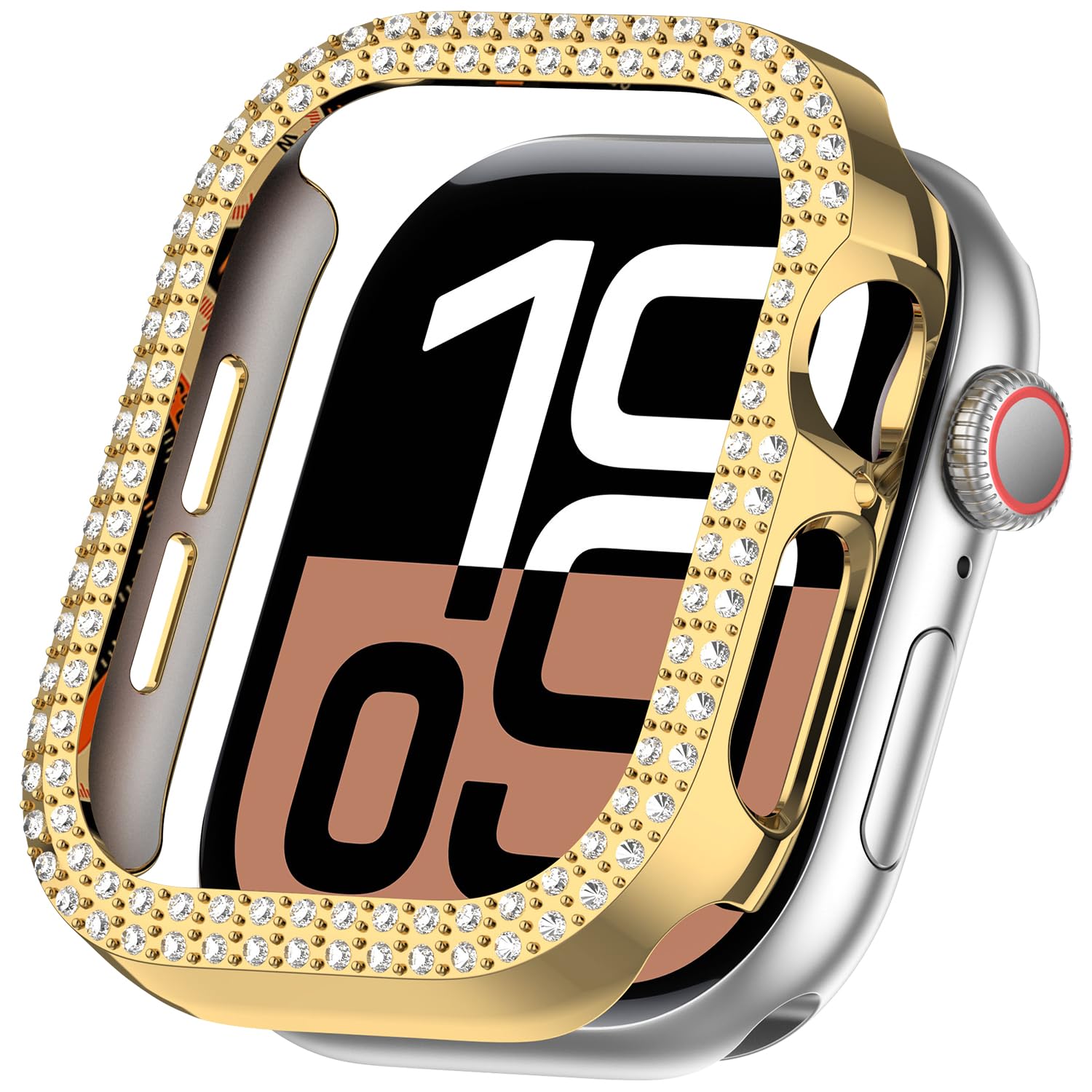 Miimall Bling Case for Apple Watch Series 10/11, Hard PC Frame Case, Double Row Crystal Glitter Diamonds Bumper Cover for Women Girls, Sparkling Protective Cover for iWatch Series 11 42mm-Gold