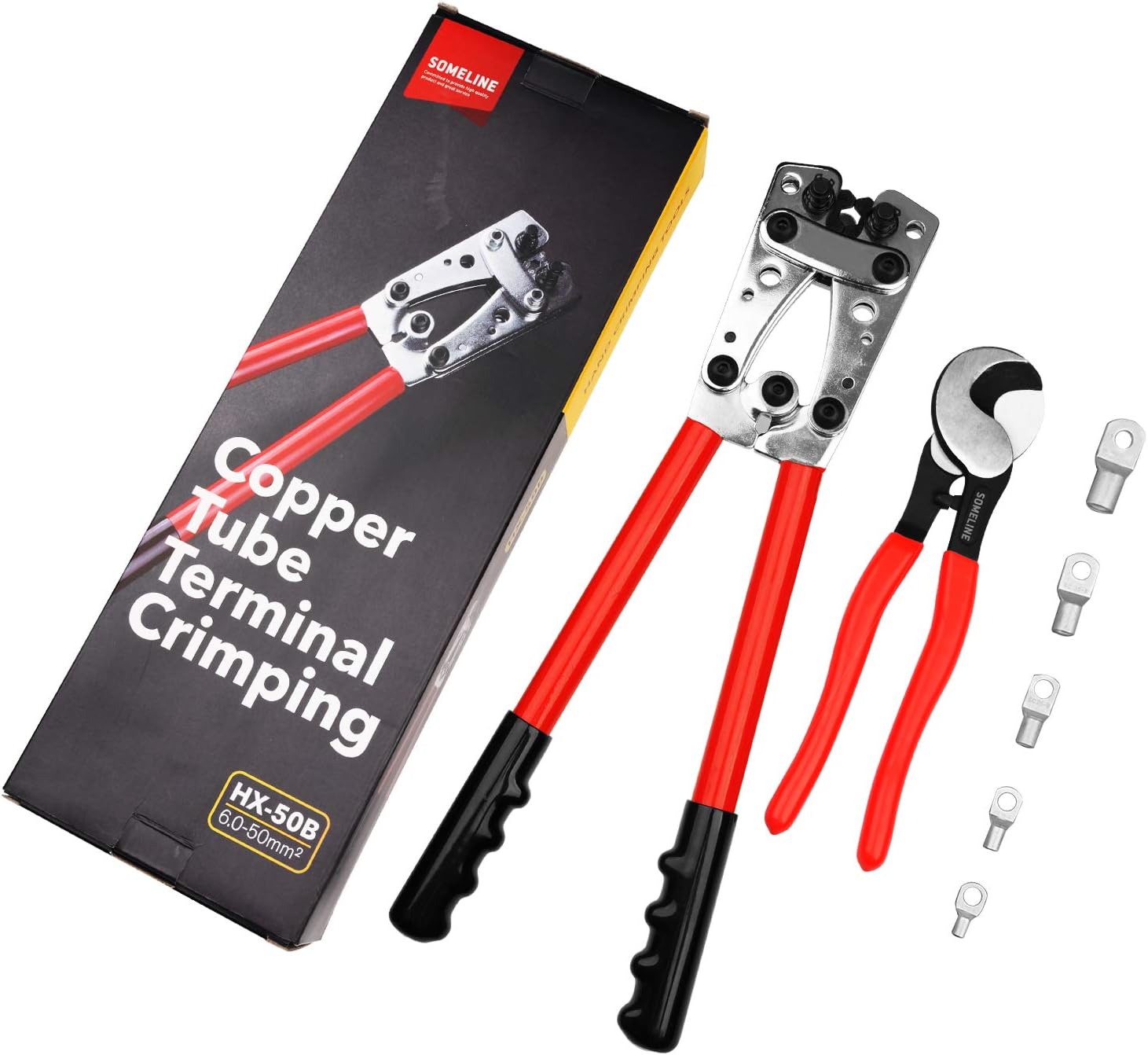 SOMELINE Wire Terminal Crimping Tool Wire Cable Cutting Cable Cutters Electrician Connector Hand Plier Crimping Portable 6-50mm² (10