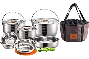 CAMPINGMOON Stainless Steel Outdoor Camping Nesting Mess Kit Cookware Set Pots Pans with Storage Carrying Bag