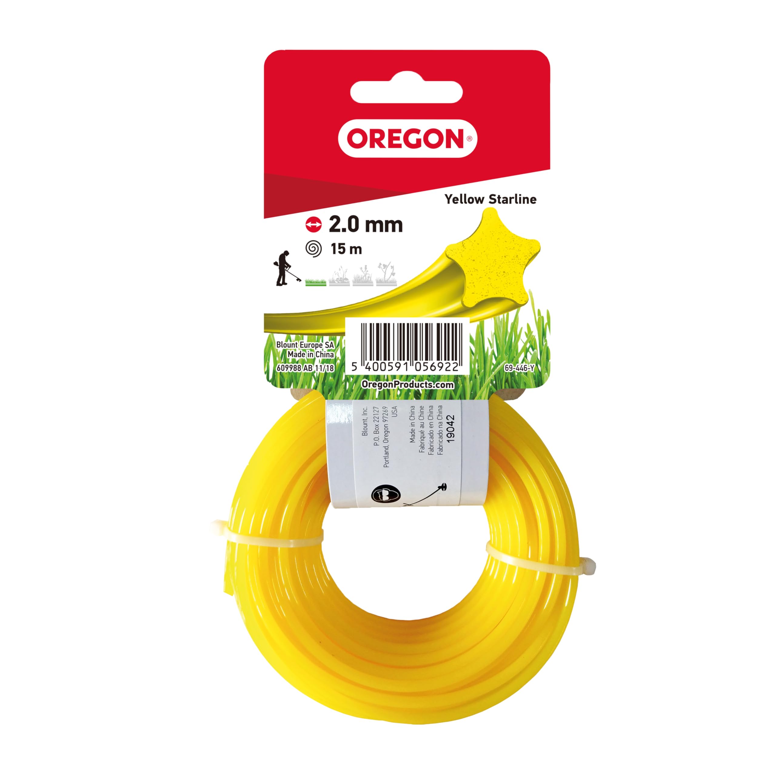 Oregon Yellow Star Shaped Strimmer Line Wire for Grass Trimmers and Brushcutters, Five Cutting Edges for Clean Finish, Professional Grade Nylon, Fits All Standard Strimmers, 2mm-15m (‎69-446-Y)
