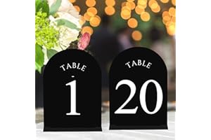 JOYIT Arch Wedding Table Numbers 1-20 with Stands – Double-Sided Printed 5" X 7" Acrylic Table Signs with Black Background White Text, Perfect Acrylic Table Numbers for Wedding Receptions, Parties, Anniversaries, and Events