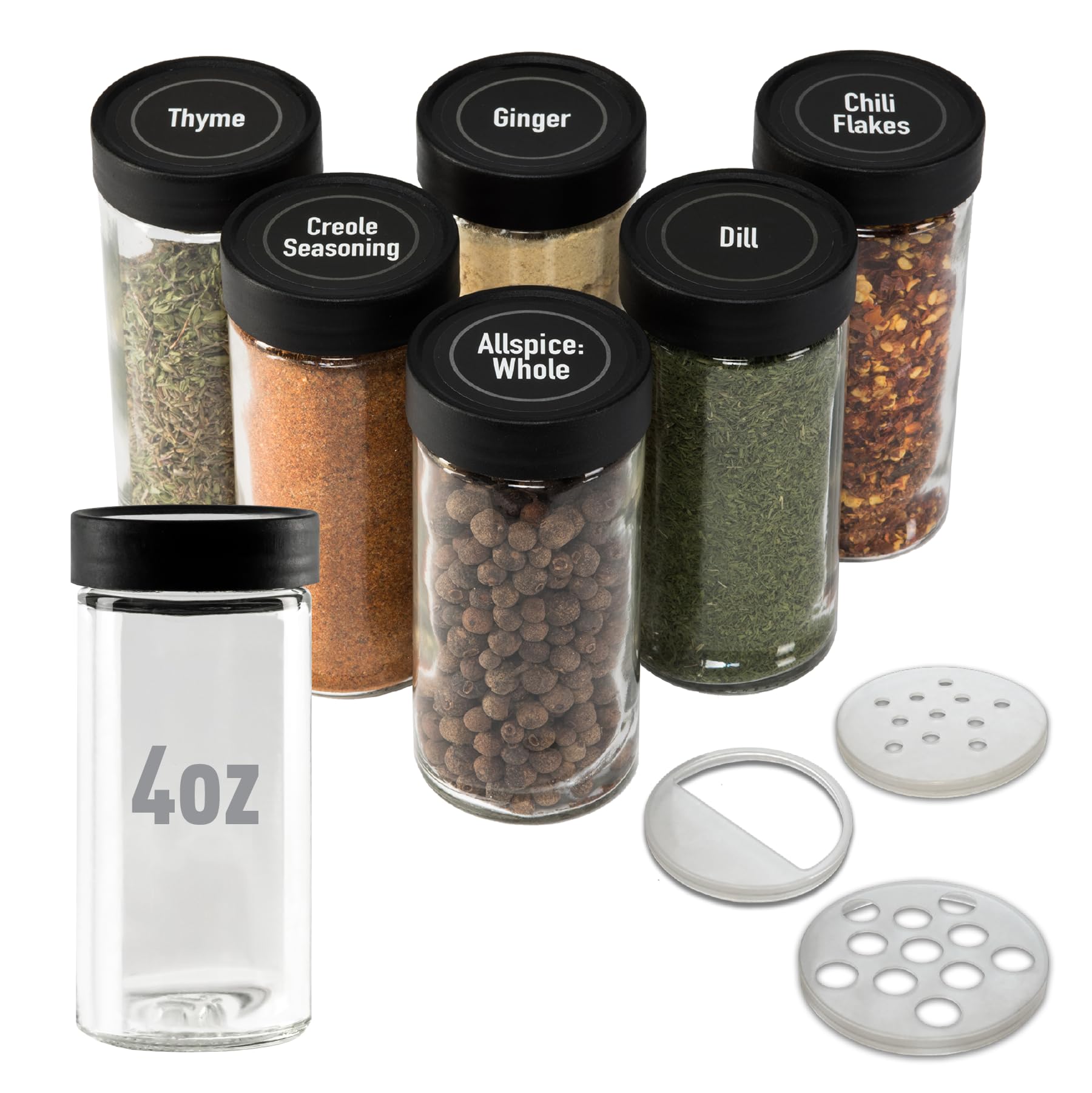 AllSpice 4" Glass Spice Jars 4 fluid ounces- 6 Pack