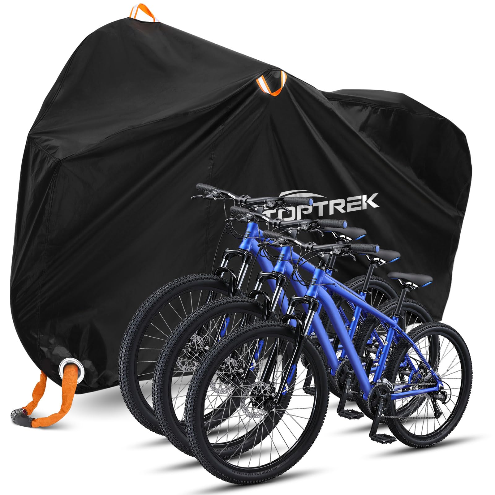 toptrek Bike Cover, 210D Bike Covers for 3 Bikes Outside Storage with Lock Holes, 220 x 120 x110cm Bicycle Cover Waterproof Outdoor with Storage Bag, Rain Cover for Mountain & Road Bike