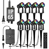 SUNTHIN Outdoor Landscape Lighting with Remote, RGBW Color Changing Spot Uplights, 8 Pack