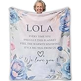CosxHabitat Floral Lola Grandma Blanket, Grandma Gifts from Grandkids for Birthday Christmas, Lola We Love You Throw Blankets for Sofa Couch Bedroom Living Room Home Decor, 50x60 Inches