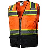 SKSAFETY Professional Safety Vest, Class 2 Hi Vis Vest with Reflective Strips, ANSI/ISEA Standard (Orange Black, M)