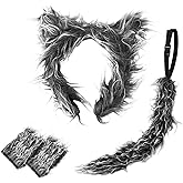 4 Pcs Halloween Werewolf Costume Set with Wolf Ears for Adults, Paw Gloves and Tail, Wolf Costume Cosplay Accessories Kit