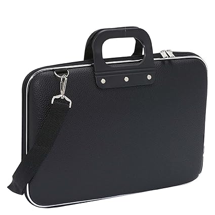 House of Quirk Cady Collection Durable Briefcase Carrying Laptop Bag with Shoulder Strap for 15.6 in Laptops - Black