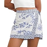 Talakeno Womens Floral Wrap Mini Skirt Summer Beach Short Skirt Casual Knot Side High Waist A Line Vacation Outfits Skirts