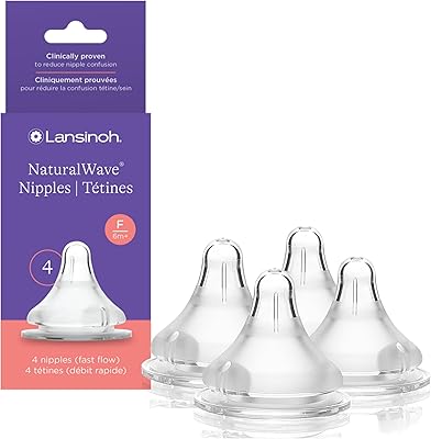 Lansinoh NaturalWave Baby Bottle Nipples, Fast Flow, Size F, 6+ Months, 4 Count – 100% Soft, Durable Silicone, Made Without BPA BPS, Anti-Colic, Supports Baby’s Developing Mouth and Teeth