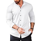 COOFANDY Mens's Long Sleeve Button Up Shirts Athletic Fitted Dress Shirts Silm Fit