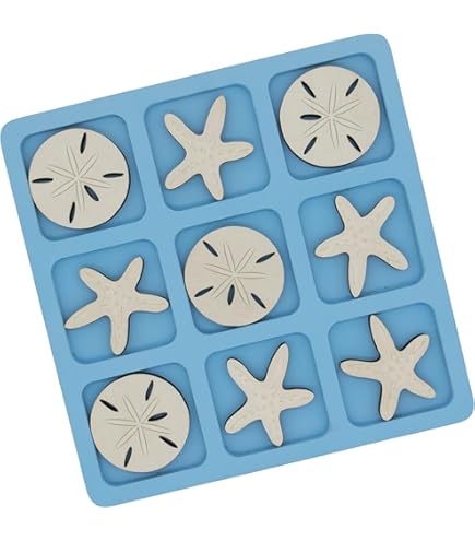 WOOBLI Beach Tic Tac Toe Game - Coastal Wooden Board With Sea Star Vs Shell Pieces, Perfect Beach House Decor