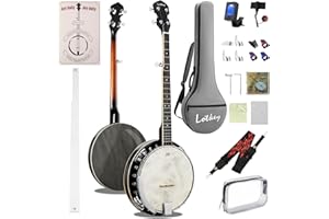 Lotkey 38-Inch 5 String Banjo, Remo Drum Head Full Size Banjos, Resonator and Open-Back Dual Styles with Beginner's Manual, Banjo Strings, Bridge, Tuner, Finger Picks, Strap for Adults, Professional