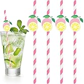 NIEITRK 20 Pcs Pomelo Striped Paper Straws,Disposable Fruit Straws for Drinks,Striped Cocktail Straw for Milkshake Colorful Paper Straw for Lemonade Stand Supplies Beach Party Decorations