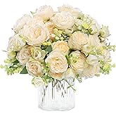 MARTINE MALL 4 Packs Peonies Artificial Flowers, Champagne Artificial Peonies, Silk Peonies Flowers Fake Peonies Artificial Flowers Peonies Bouquet for Centerpiece Table Wedding Party Home Decor