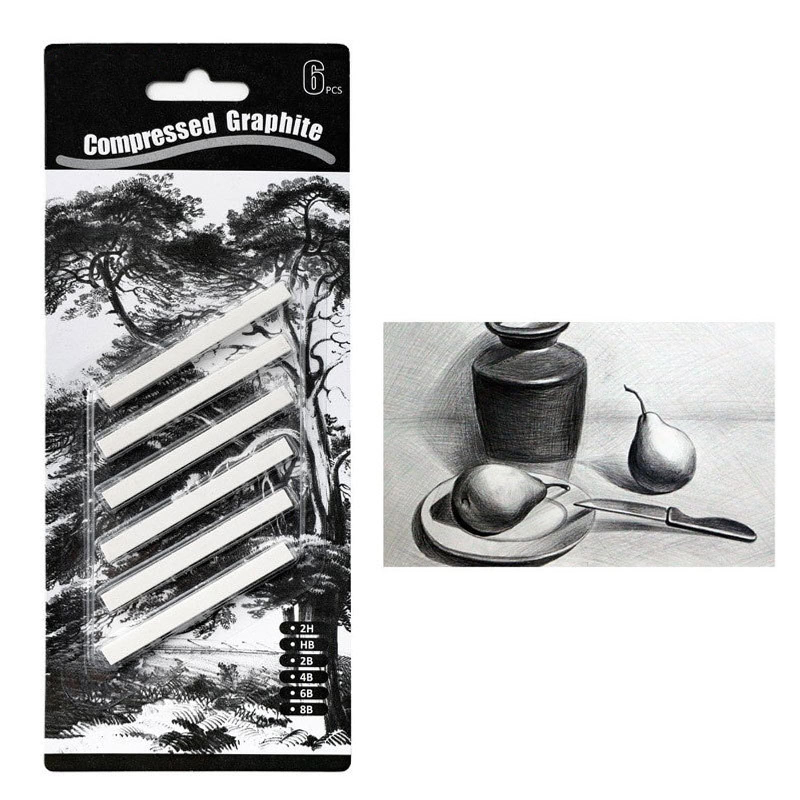 Ccomage 6pcs White Art Drawing Graphite Sticks Square Compressed Stick Sketch Graphite Block Art Supplies Drawing Pencils Set Craft Tool for DIY Painting Crafts Painting Shading Beginners and Artists