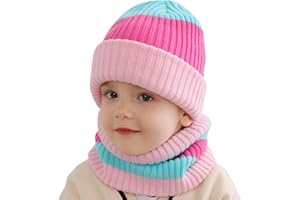 Hicdaw 2Pcs Kids Winter Hat and Scarf Set Winter Hats for Kids Toddler Beanie Hat Fleece Lined Scarf for Boys Girls 2-8 Years