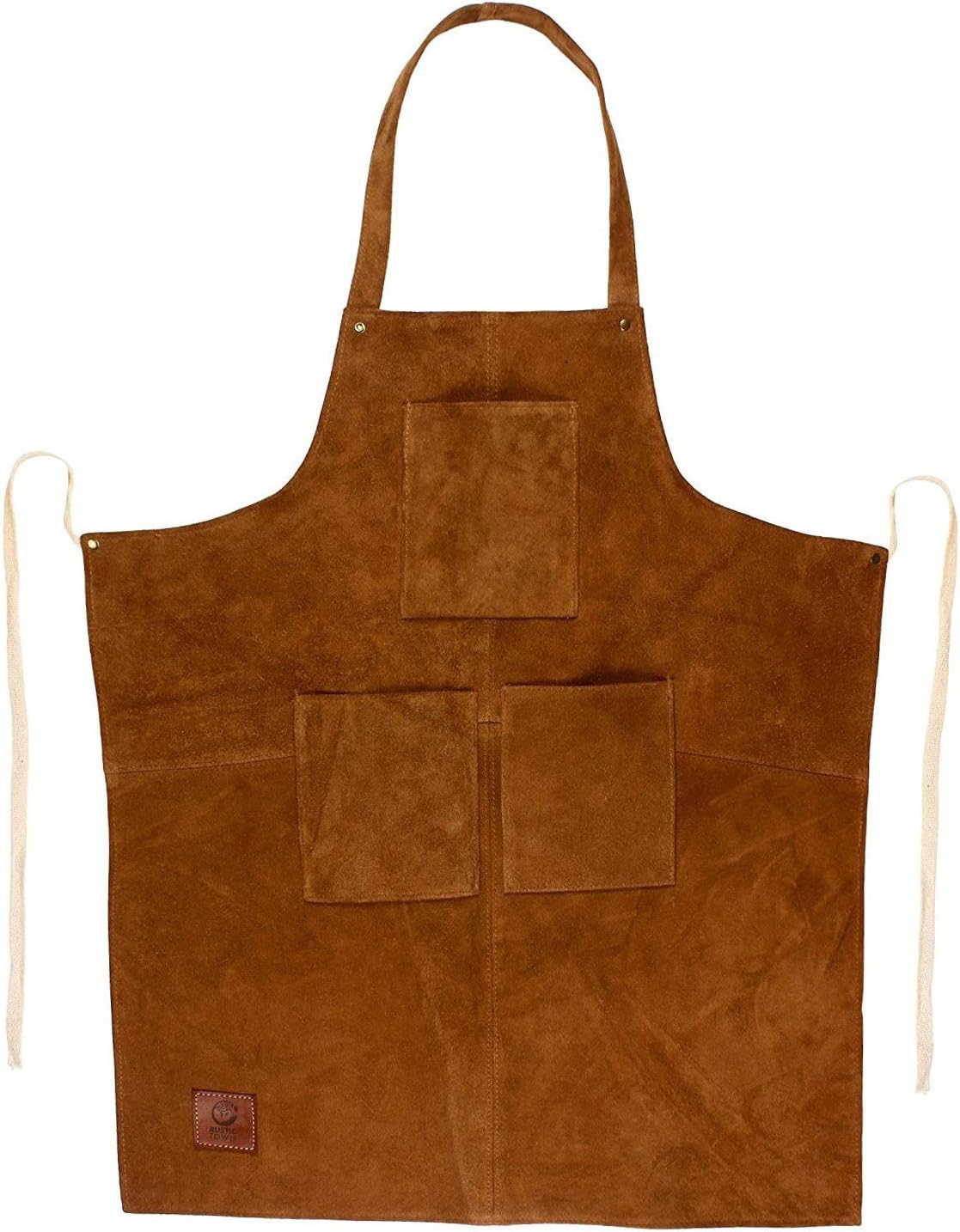 Rustic Town Genuine Leather Grill Work Apron with Tool Pockets ~ Adjustable up to XXL for Men & Women ~ Gift Ideas for Him Her (Tan)