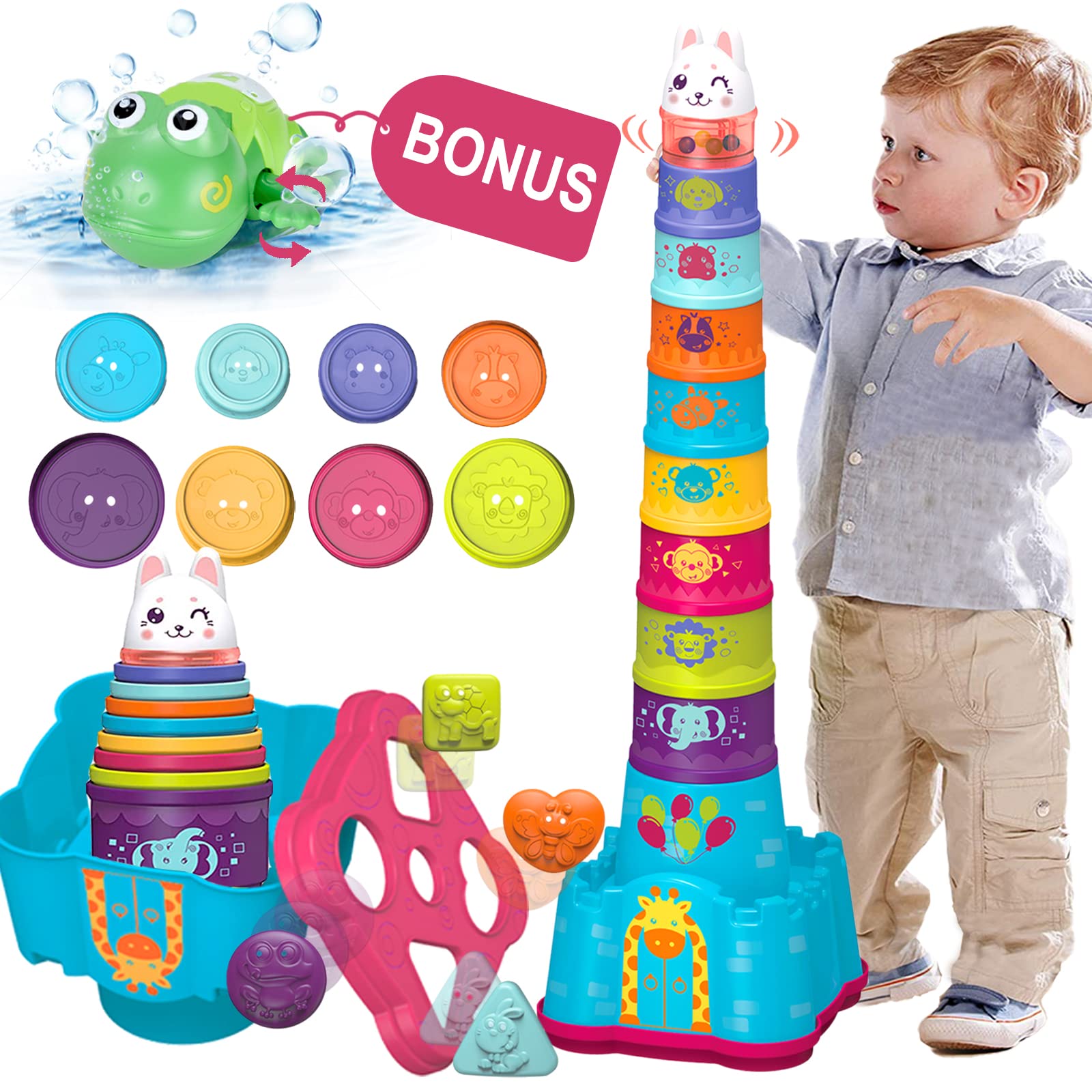 Photo 1 of LTKFFFdp Baby Stacking Toys for Toddler 1-3, Nesting Cup Shape Sorter for Infant 6 to 12-18 Month, Learning Stackable Block, Birthday Gift for Girl Boy 9 Month