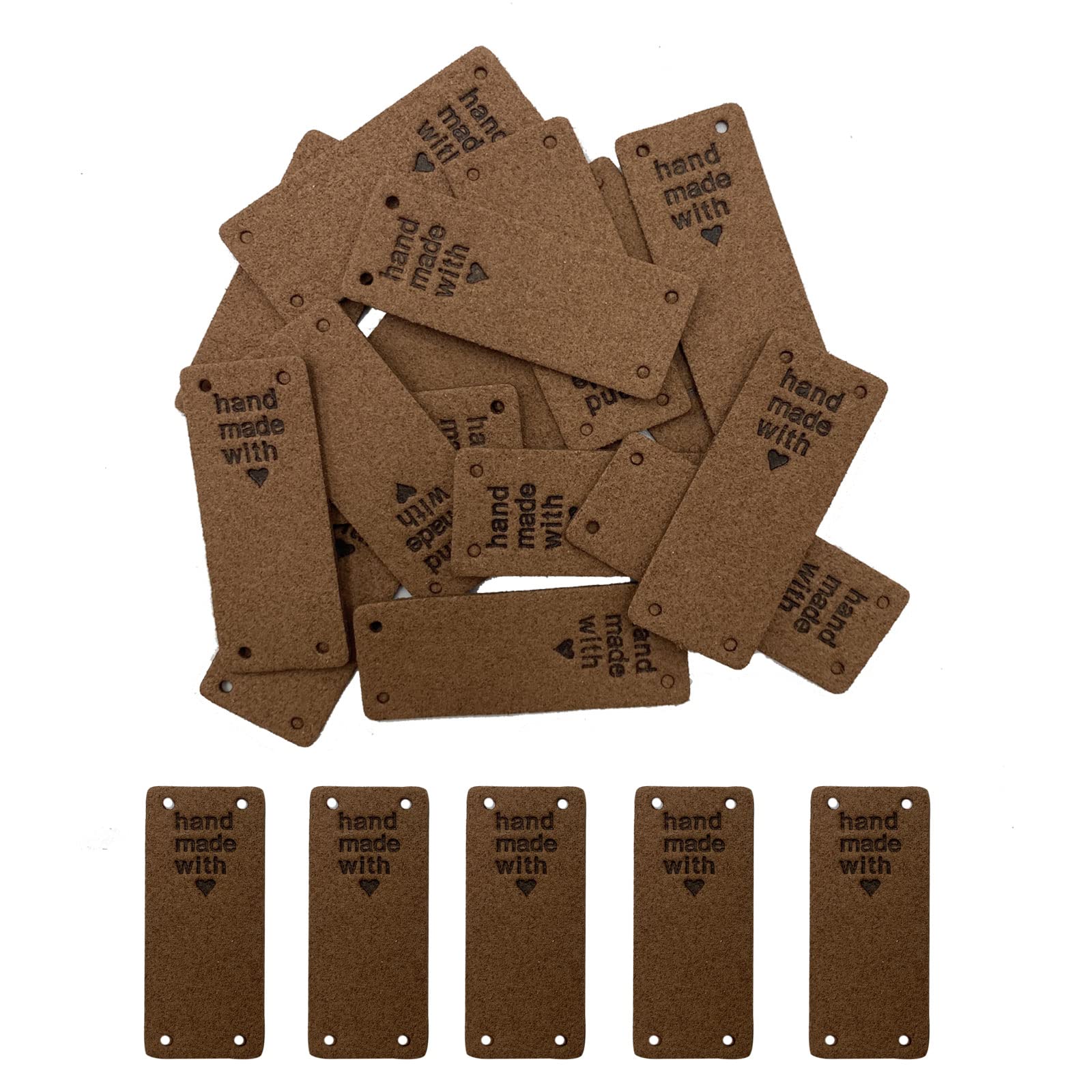 WiYould 40 Pcs PU Leather Label Faux Leather Handmade Sew on Tag Label Handmade Embossed Tag Embellishment Crochet Knit DIY Jeans Bags Shoes Hat Apparel Accessories(Love, Dark Brown)