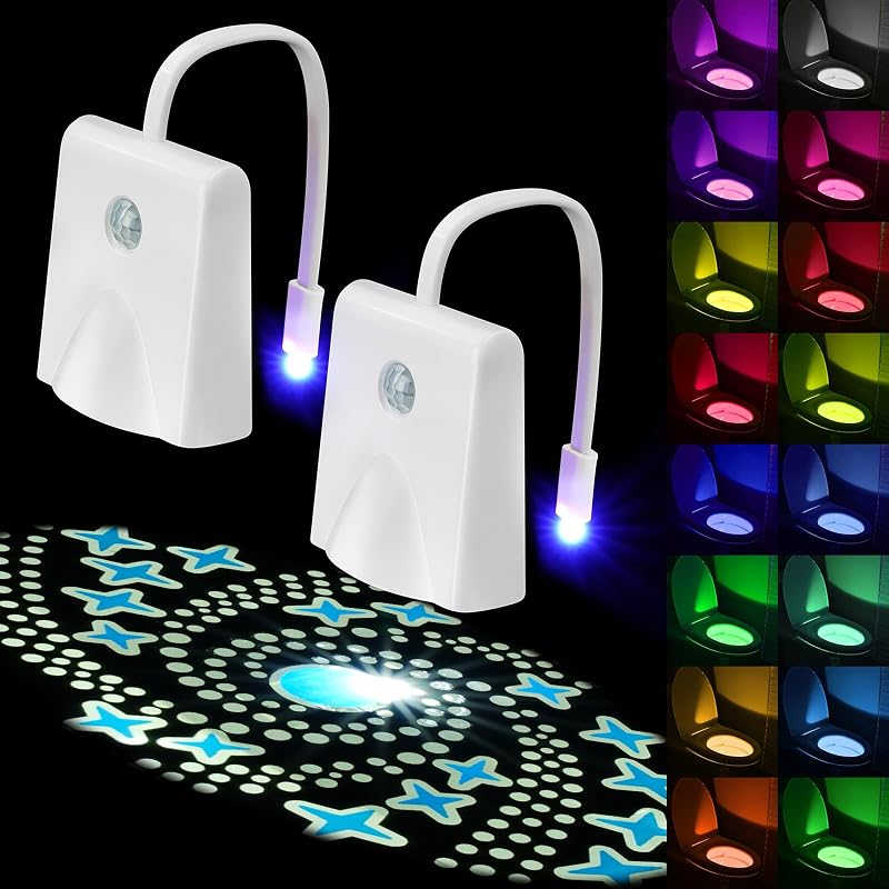 HOTUT 16 Color Motion Sensor Toilet Night Light 2 Pack USB Rechargeable