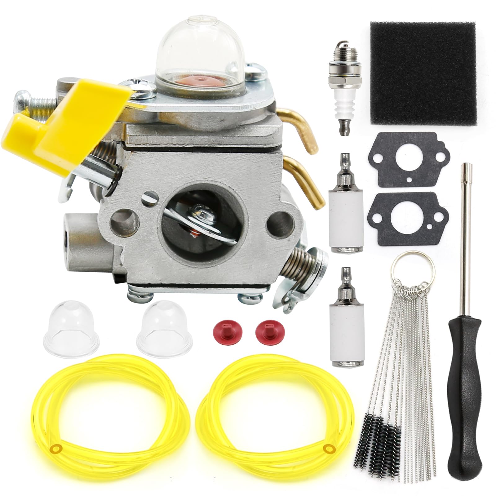 Hoypeyfiy 308054028 Carburettor Carb Kit with Filters Pipe Spark Plug, Replacement for Ryobi BC30 CS30 SS30 TP30 TP26 EX26 CS26 SS26 Replacement for Homelite D3300 UT32600 UT32601 UT32601A