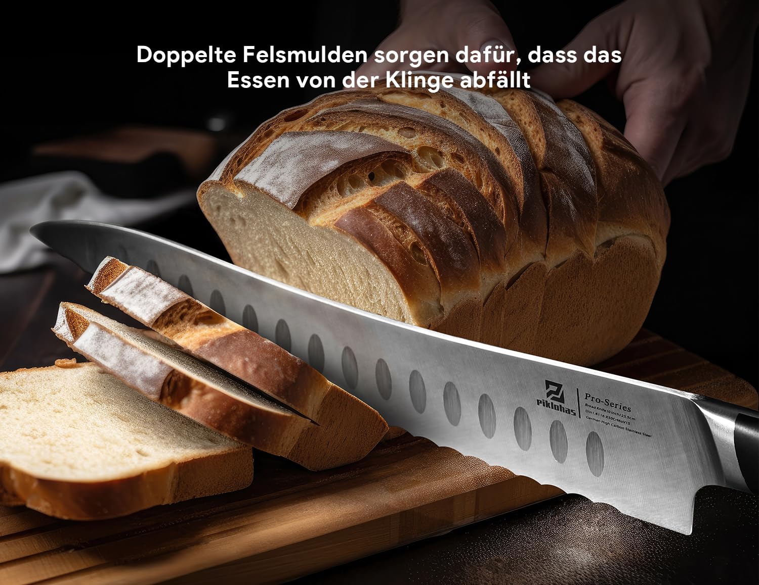 Piklohas 10-Zoll Nachschärfbares Brotmesser Wellenschliff aus Deutscher HC-Edelstahl Brötchenmesser, Extra Scharfe Bäckermesser für Brot, Frühstück mit dem Geschenkbox Bread Knife 2