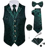 DiBanGu Silk Vest Tie Set for Men,Woven Paisley Dress Waistcoat and Bowtie Pocket Square Cufflinks Lapel Pin Formal Suit Vest