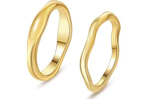 GoldGifts Stackable Gold Rings for Women Non Tarnish, Dainty 14K Gold Plated Chunky Stacking Rings Trendy Statement Pinky Thumb Rings Engagement Eternity Wedding Band Ring Stacking Gold Jewelry Size 4 5 6 7 8 9 10 11