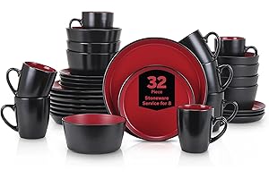 Stone Lain Stoneware Dinnerware Set, Service for 8, Red and Black