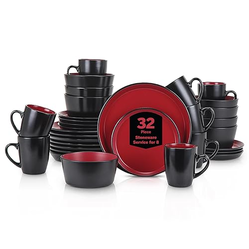 Stone Lain Albie Stoneware 32 Piece Dinnerware Set, Plates and