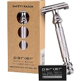 Parker 99R Chrome Double-Edge Safety Razor for Men With 5 DE Blades | Heavyweight Long Handle and Butterfly Opening Deliver Secure Control, Efficient Blade Changes and A Close Traditional Shave