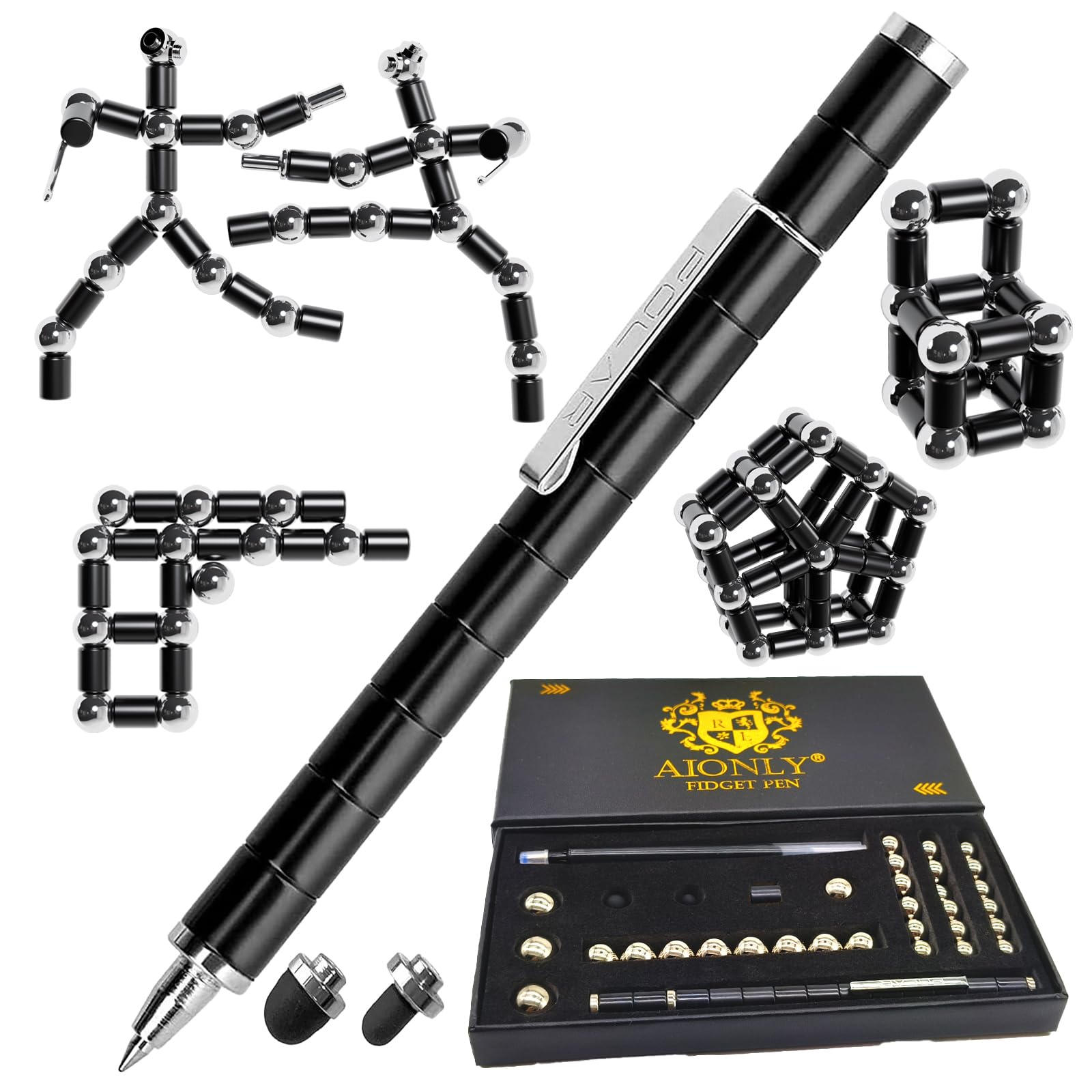 Aionly Fidget Magnetic Pen, Ballpoint Magnet Pen Birthday Gifts for Men Teen Boys Girls, Fathers Day Christmas Stocking Filler Presents For Men Women Teenage, Unique Cool Stuff Gadgets (Black-L) — image 1