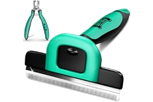 Ruff 'N Ruffus Deshedding Brush for Dogs & Cats - Reduces Shedding by up to 95% with Detachable Head & Non-Slip Grip, with Free Nail Clippers, Suitable for All Breeds