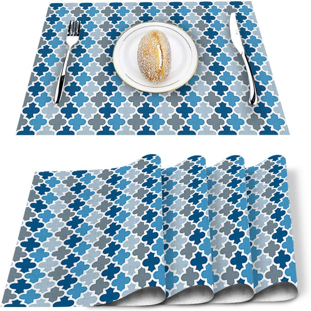 Geometric Placemats Set of 4 for Dining Table Washable Burlap Linen Placemat Non