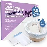 Lunderg Commode Liners &amp; Absorbent Pads - Lavender Scent 50 Bags | Medical Grade Universal Fit Disposable Bedside Commode Liners &amp; Pads for Adult Chairs, Portable Buckets &amp; Camping Toilet Bags