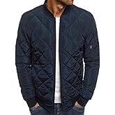 Mens Bomber Jackets Diamond Quilted Fall Winter Rib Varsity Lightweight Coat