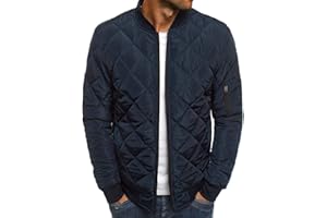 PRETIFEEL Mens Bomber Jackets Diamond Quilted Fall Winter Rib Varsity Lightweight Coat