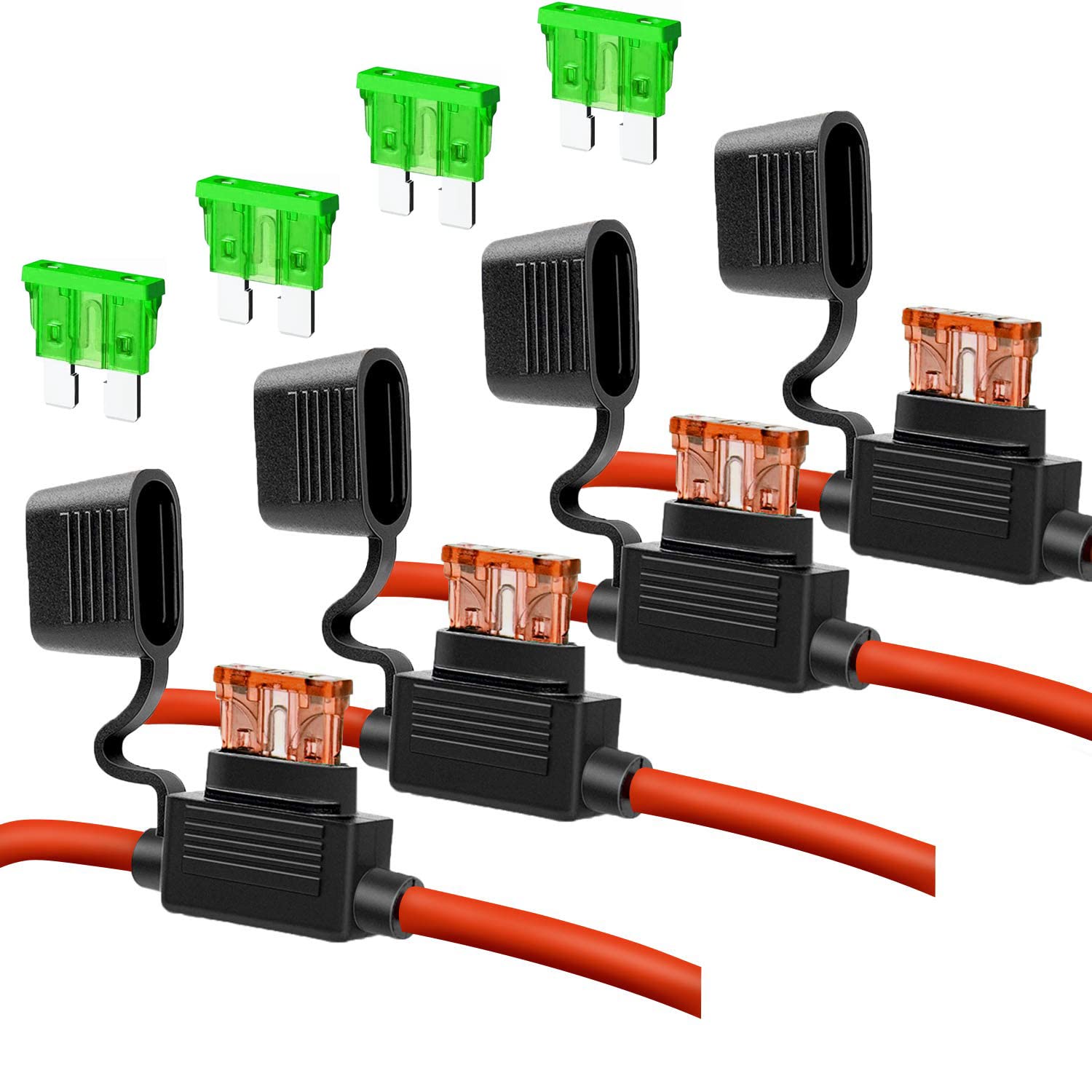 Gebildet 4pc 32V Waterproof Fuse Holder - 12AWG ATO Blade, Medium & Large Fuses 4pc 30/40A