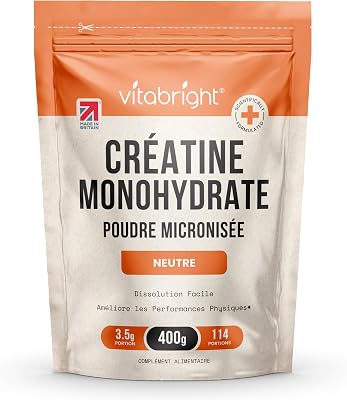 Créatine Monohydrate en Poudre Micronisée | Sachet 400 g | 114 Portions | Creatine Monohydrate Poudre Ultra-Fine 200 Mesh à Dissolution Rapide (Pas en Gelules ni Gummies) | Vegan | Vitabright