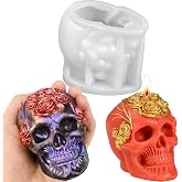 ZQYSING Skull Candle Mold, 3D Rose Style Skull Head Halloween Candle Mold | Soft Skull Silicone Mold for Epoxy Resin, Plaster Craft, Handmade Soap, Candle Making, Halloween Decor DIY Autumn Gift