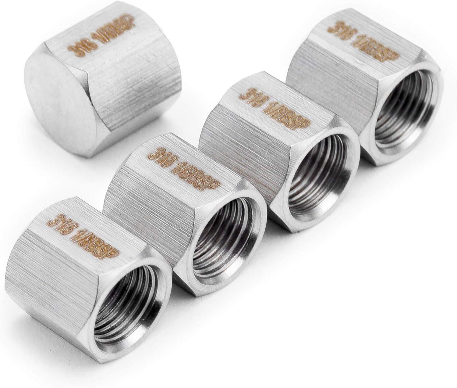 LTWFITTING 1/8-Inch Female BSPP Pipe Cap Fitting Stainless Steel 316 (Pack of 5), 1/8" Female BSPP