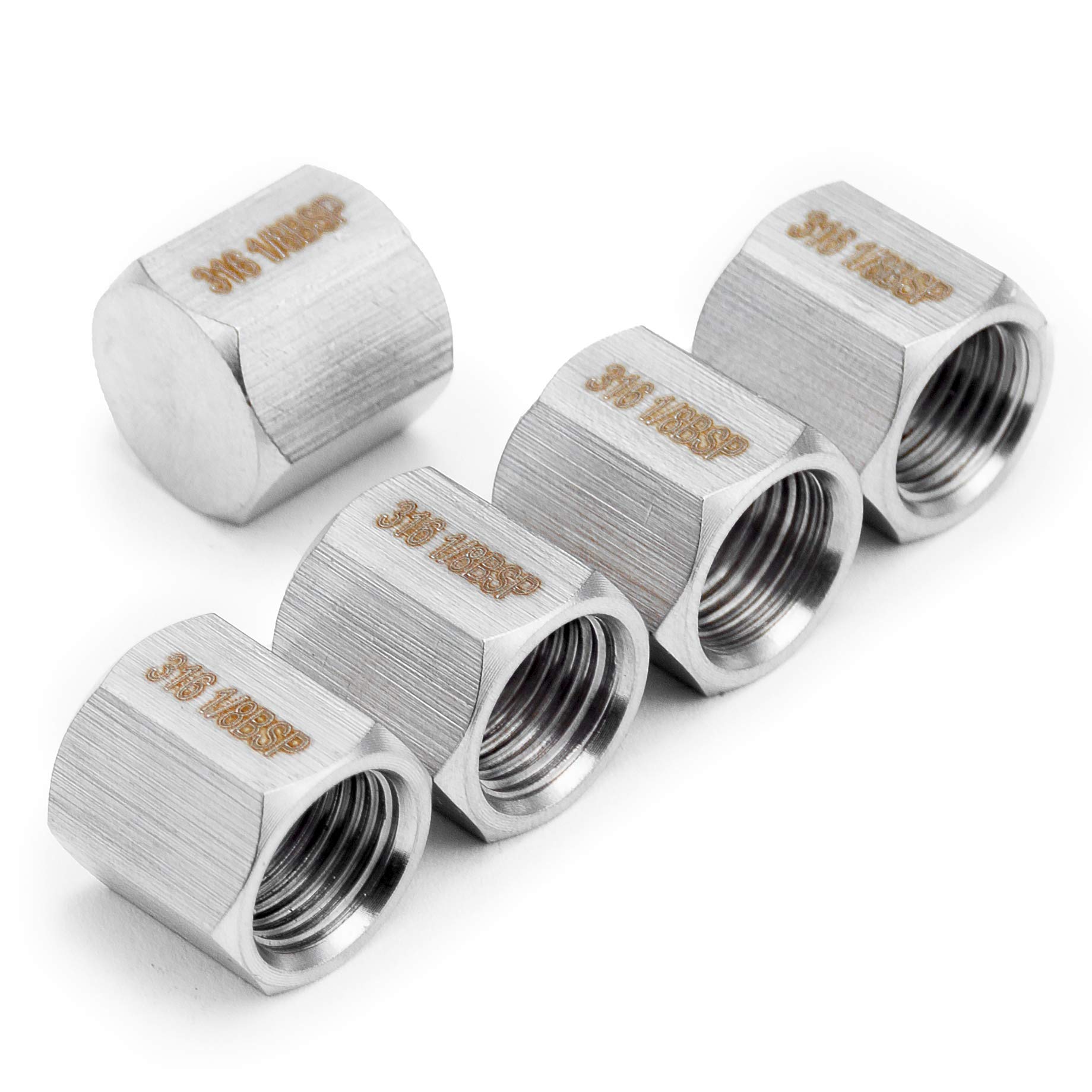 LTWFITTING 1/8-Inch Female BSPP Pipe Cap Fitting Stainless Steel 316 (Pack of 5)